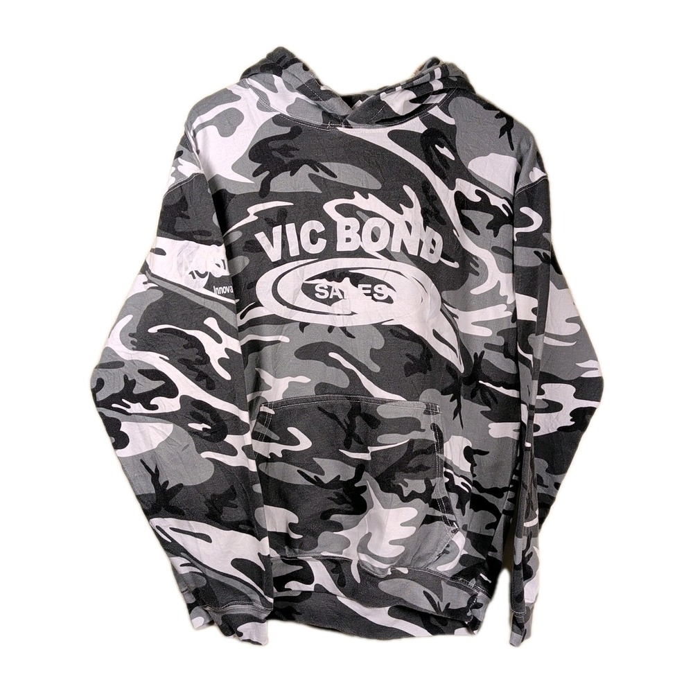 Mens Size Medium Grey Camouflage Pullover Hoodie Kangaroo Pouch Long Sleeve
